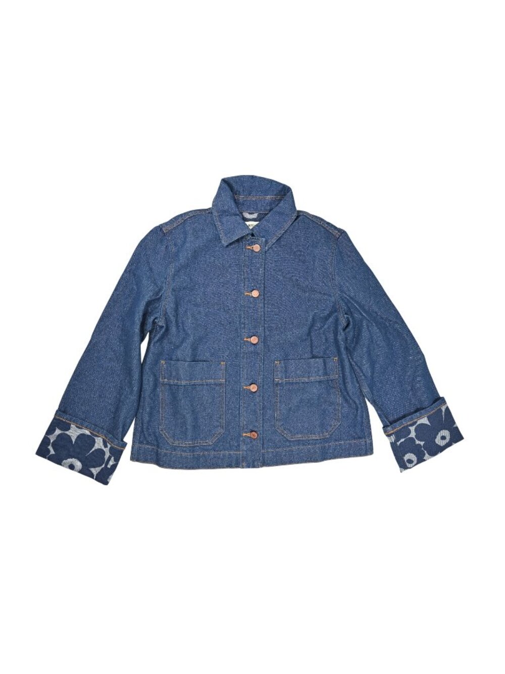 Marimekko Maridenim Käänteet Mini Unikko Denim Jacket in Dark Indigo